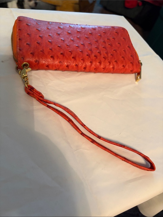The Unbranded Brand Handbags - Orange Textured Wristlet Clutch with Detachable Strap